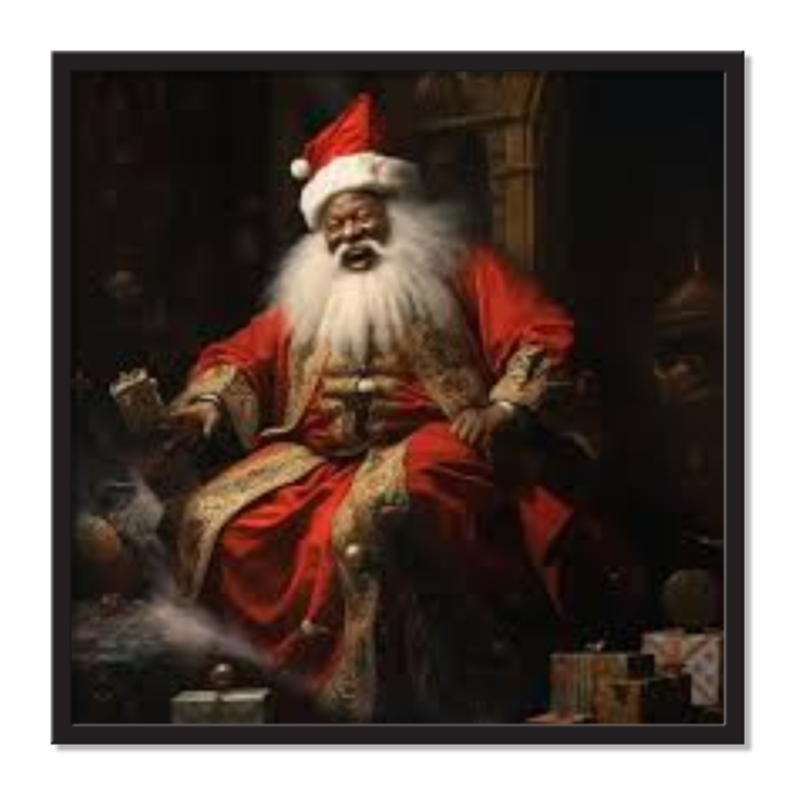 Black Santa Square Wall Art Frame