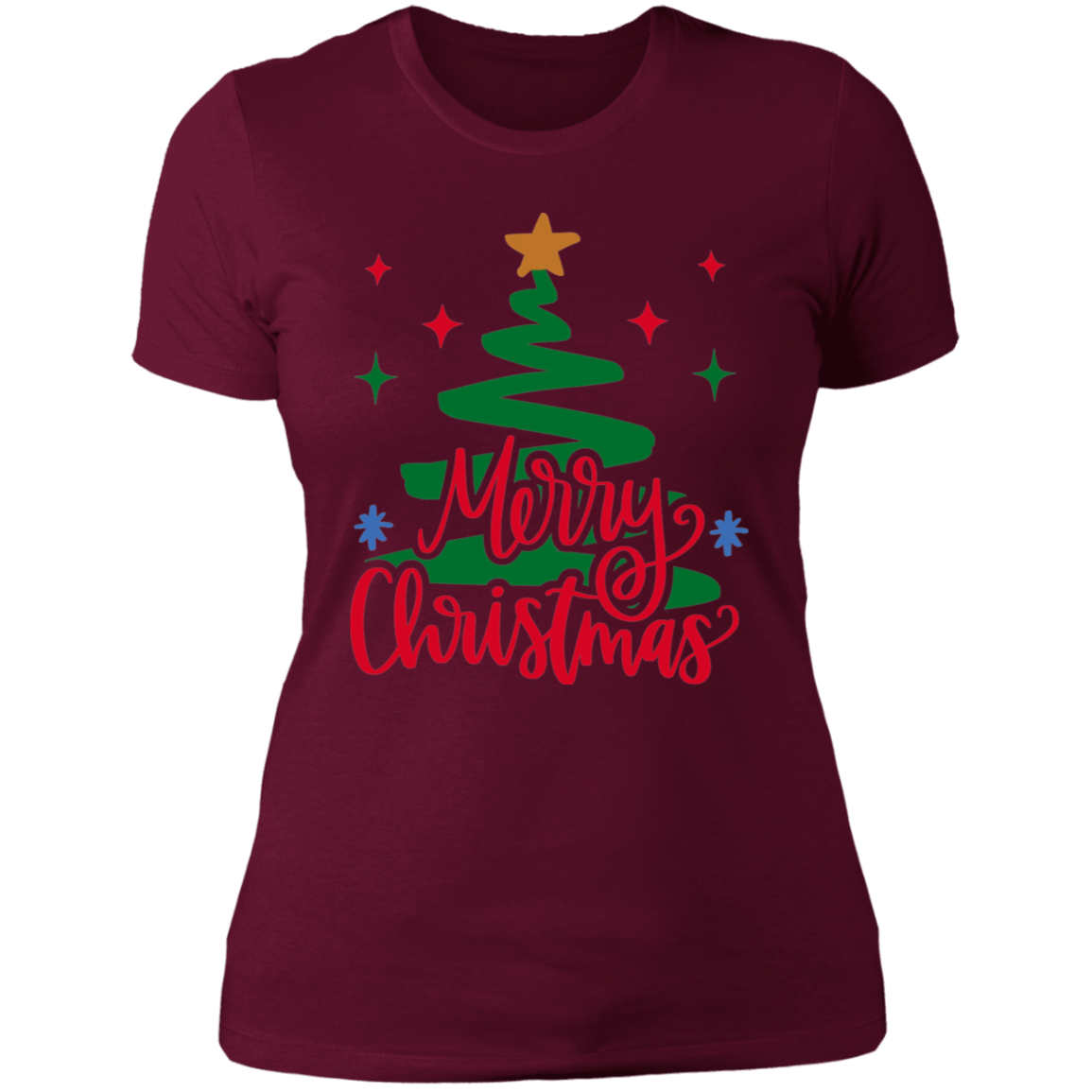 Merry Christmas River Tree Ladies' Boyfriend T-Shirt