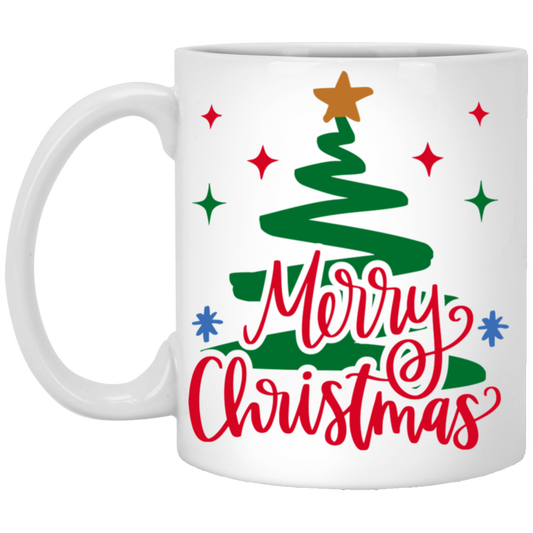 Merry Christmas Tree 11oz White Mug